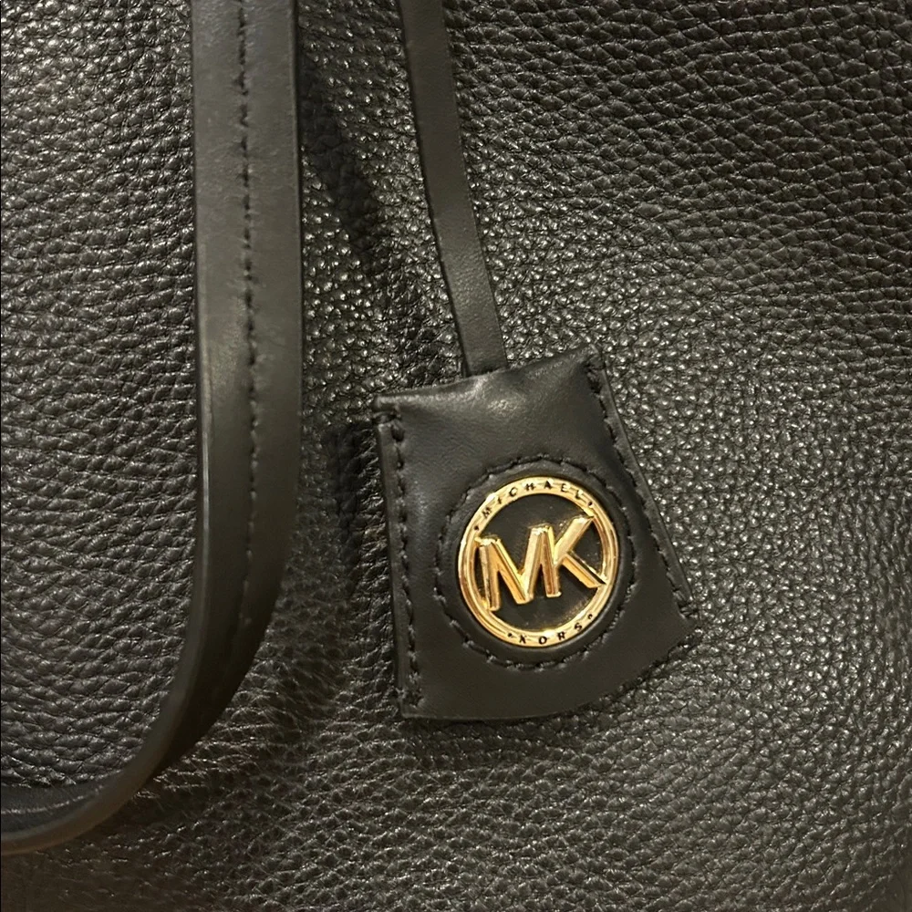 Michael Kors Jane Black Pebbled Leather Tote with Gold Hardware